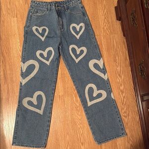 Stylish Denim Jeans with Heart Patterns